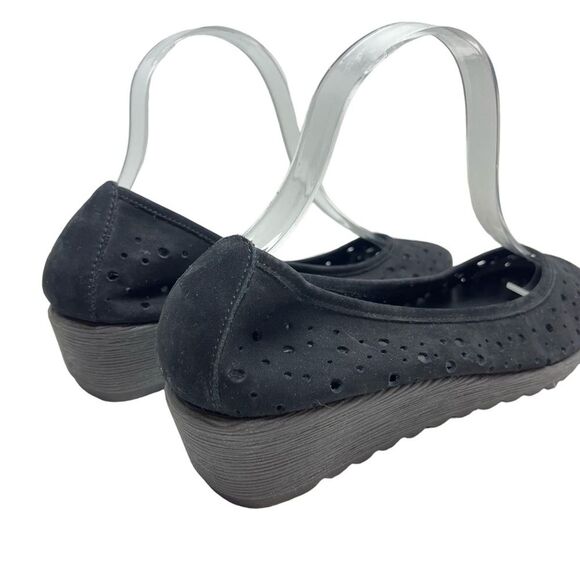 THE FLEXX Black Genuine Leather Suede Loafers Slip On Low Wedge Shoes Casual 9.5 - Picture 4 of 15